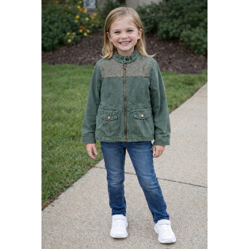 Girls Size Medium 7/8 Jeans With Owl Patch & Green Denim Crazy 8 Eyelet Jacket - Picture 1 of 12